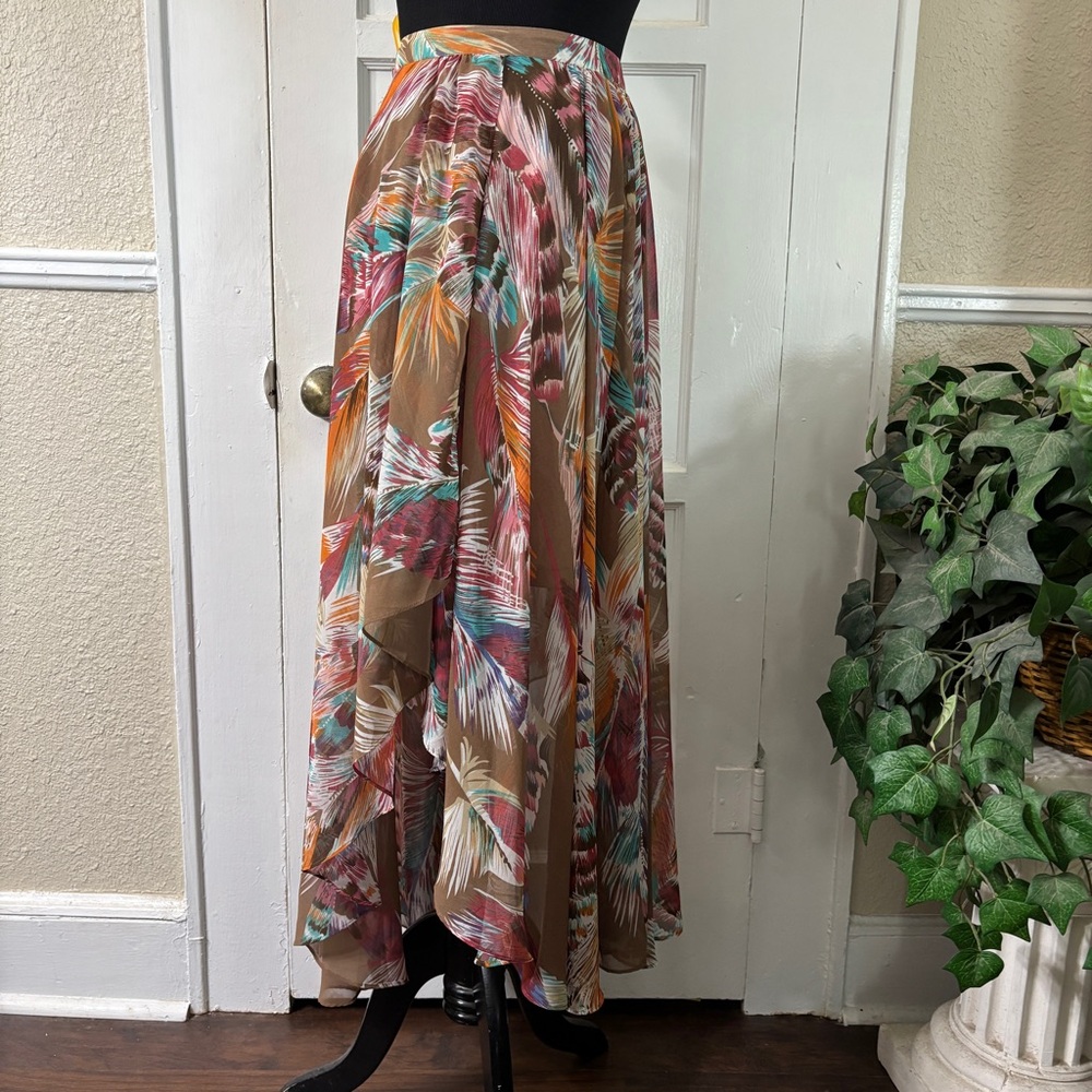 Tasha Polizzi Western Feather Print Long Midi Flowy Design Skirt - Picture 11 of 15